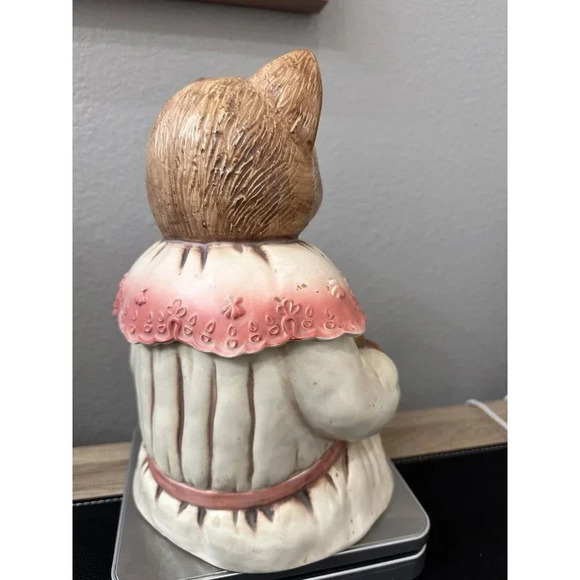 Vintage Cookie Jar 70'S EMILY THE CAT IN DRESS GLASS EYES - 11.5" - Picture 3 of 11